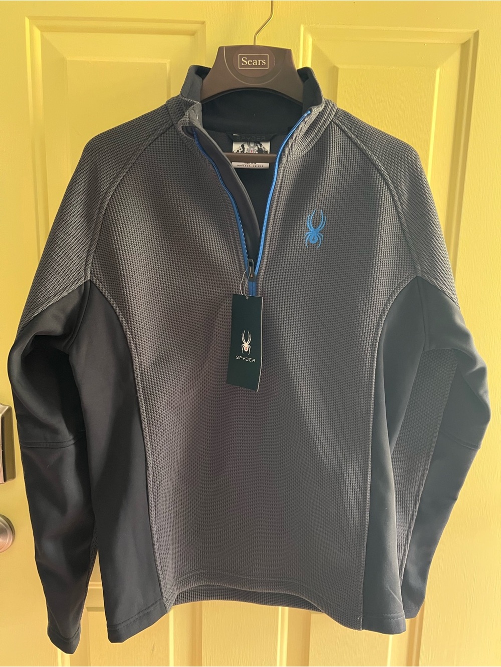 Spyder Men’s M 1/4 Zip Pullover Jacket Gray Blue Waffle Knit NWT Performance